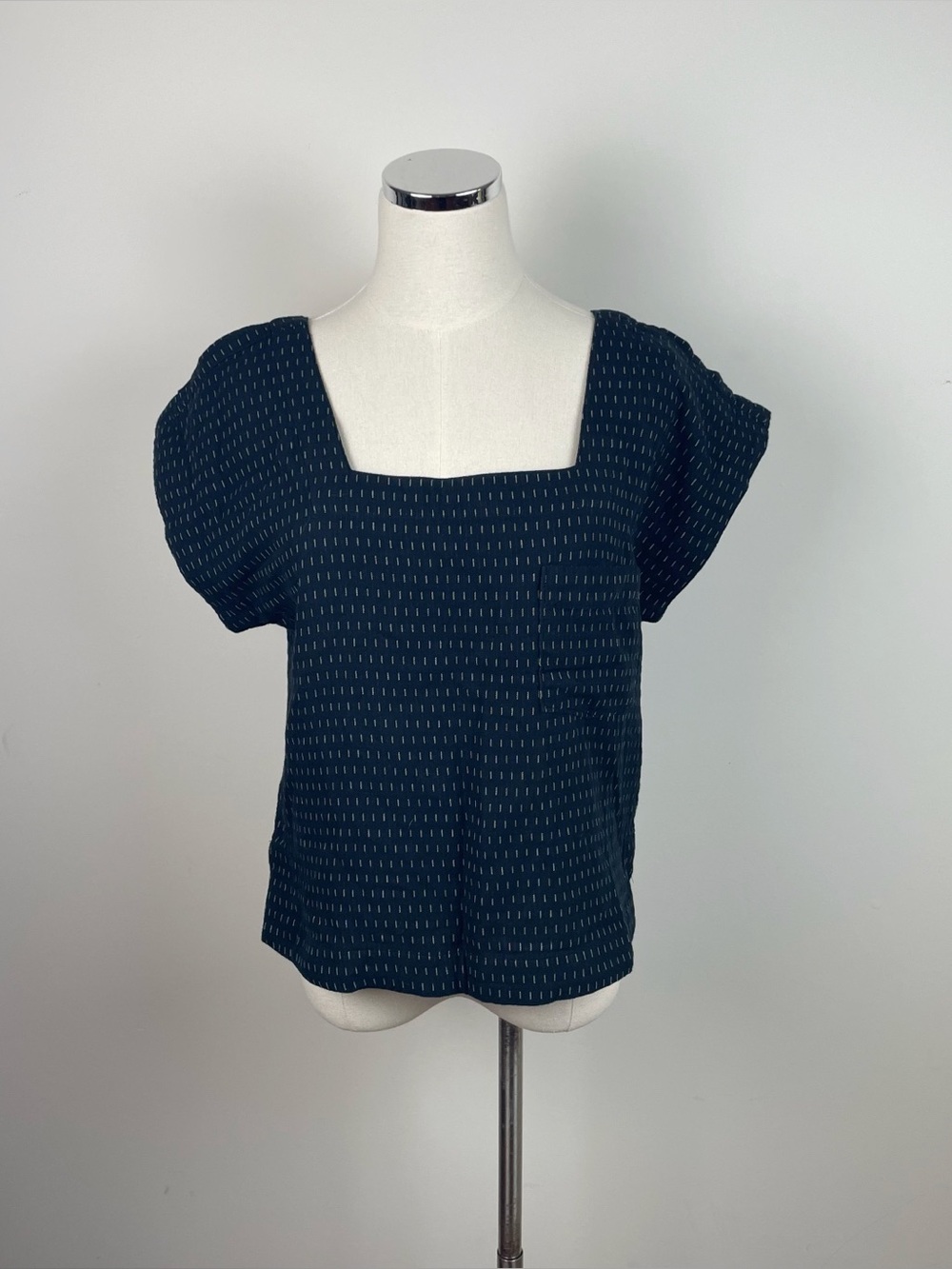 Madewell Black Jacquard Square Neck Top Chest Pocket New With Tag Women Small